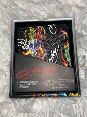 MENS ED HARDY DRAGON BIFOLD WALLET WITH ORIGINAL GIFT BOX RARE MODEL